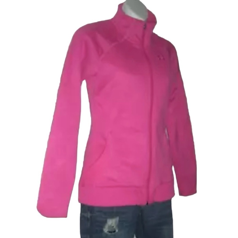 Under Armour Jacket Cold Gear Bright Pink Splatter Barbie Workout Athleisure Gym - Picture 3 of 14